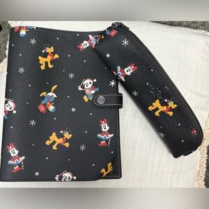 Disney x Coach Holiday Notebook Cover CN571 Mickey Minnie Pluto Snow Print